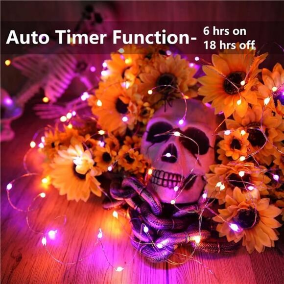 Orange Purple Halloween Fairy Lights, 2-Pack 16.4FT 50LED Battery String Lights - Picture 3 of 7